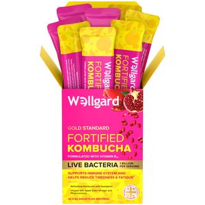 Wellgard Fortified Kombucha, Vegan Probiotic Drink Sticks, Probiotics, Immune & Energy, 20 Sticks