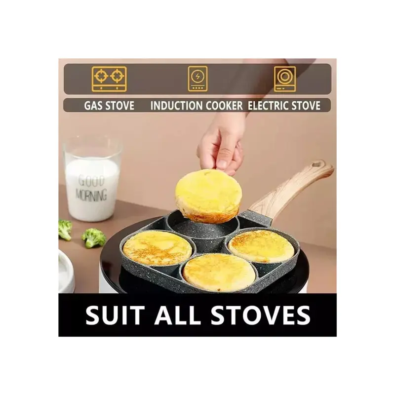4 Hole Frying Pot Pan Non-stick Egg Pancake Steak Hamburg Omelet Pan Breakfast Frying Pan Cooker Cookware 3