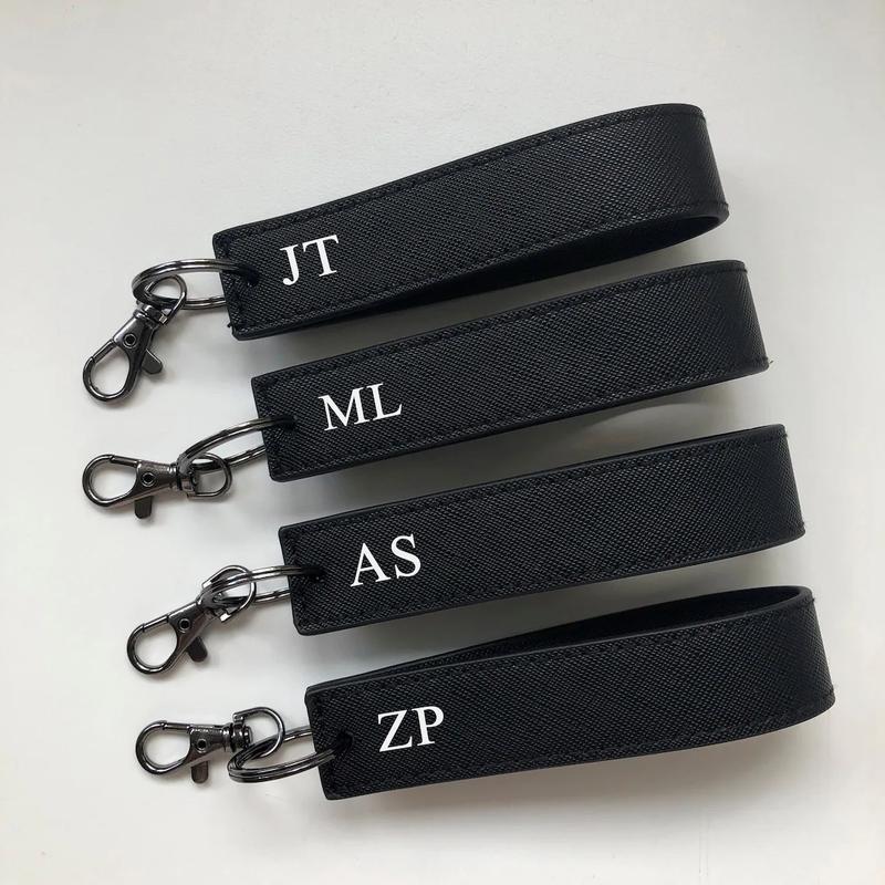 Personalised Wristlet Keyring, monogrammed strap key ring, initials gift, personalized gift, loop car keychain, faux saffiano leather 3