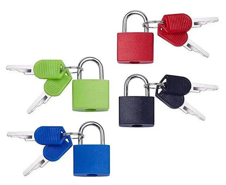 4x Small Coloured Brass Padlocks Lock Travel Luggage Bag Suitcase Padlock Set