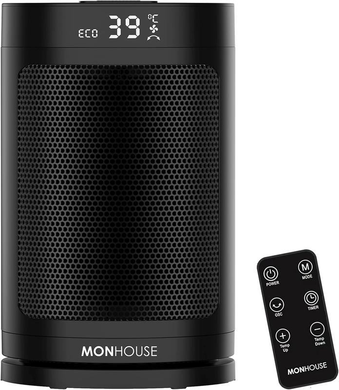 MONHOUSE Electric Heater - Energy Efficient PTC Ceramic, Silent Portable Heater with LED Display, Remote Control, Overheat Protection, Smart Thermostat, 1-12HR Timer - Ideal for Office, Home, Bedroom 0