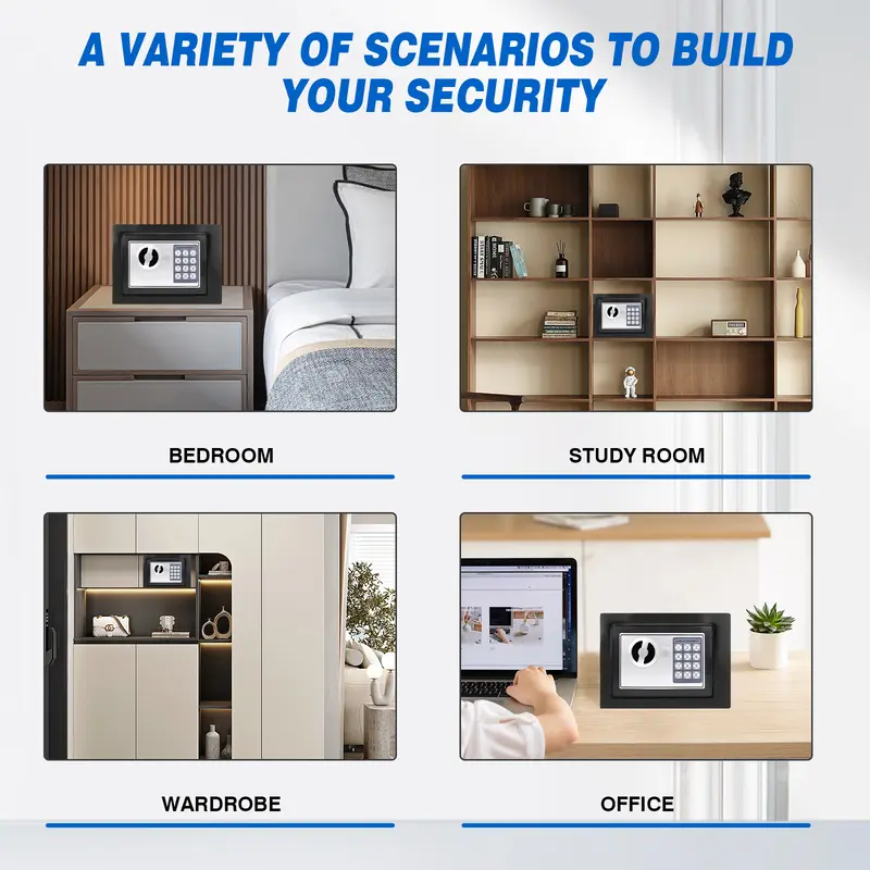 Home Digital Safe Electronic Cash Boxes Cabinet Safes Wall Safe Password with PIN code and Key,Small Safe Money Box Wall Mounted for Home Office Hotel 230mmx170mmx170mm,Steel Construction，Black High Security Home Safe 3