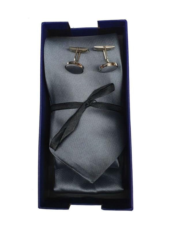 Men's Skinny Tie Classic Satin/Silk Cufflinks Pocket Square Wedding Plain Smart 5