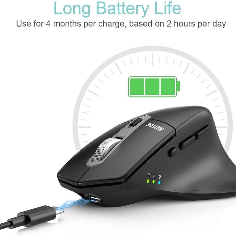 Multi-Device Wireless Bluetooth Mouse with Nano USB-A, USB-C Receiver Ergonomic Right Hand Silent Clicking Rechargeable Mouse for Computer Desktop PC Laptop Mac iPad and Windows 11/10 iPad OS 4