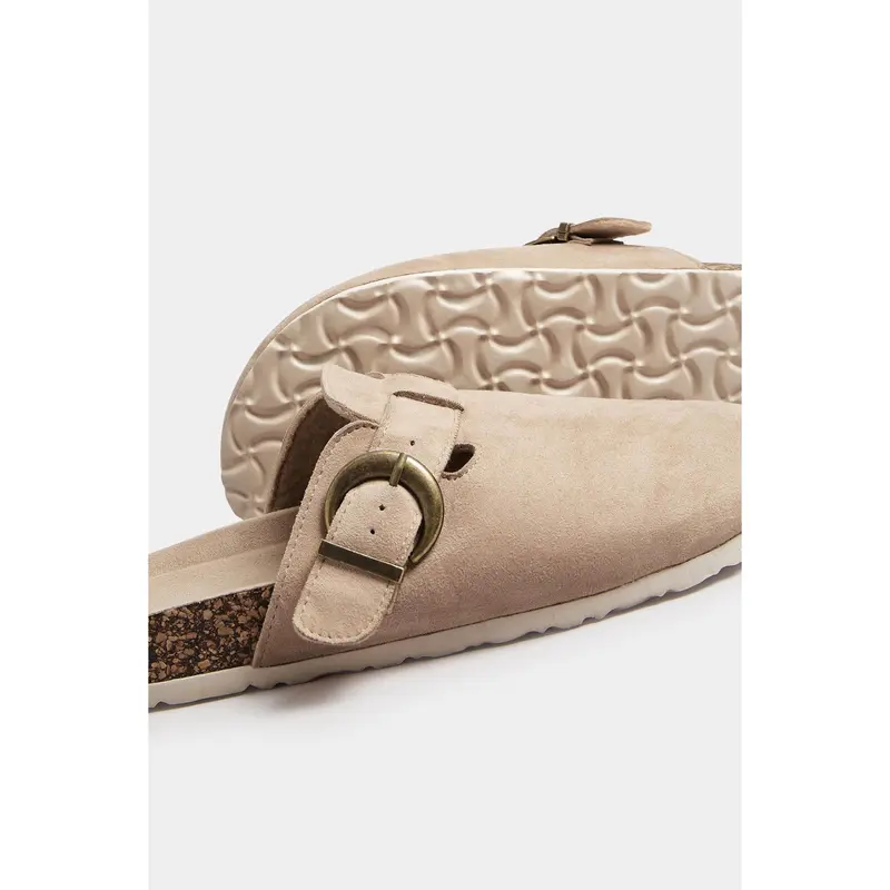 LTS Beige Brown Faux Suede Clogs In Standard Fit 4