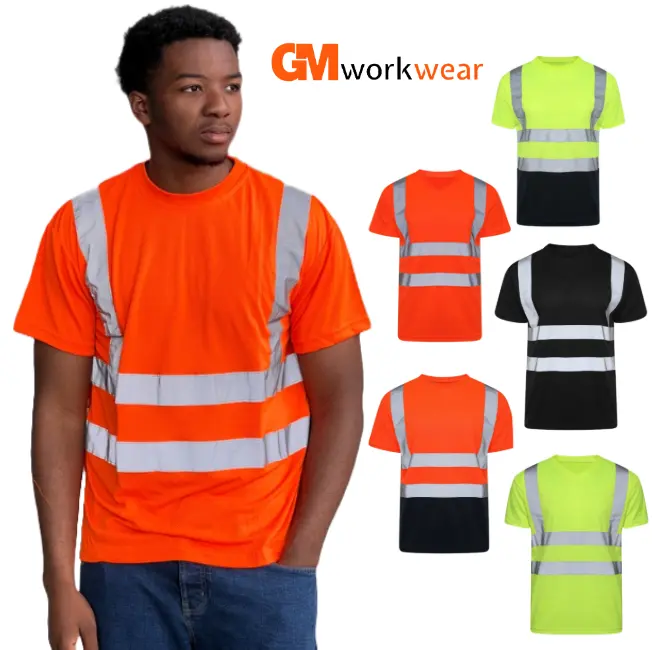 hi viz crewneck t shirt high visbillity workwear roundneck t shirt workwear Menswear Outfit Sweatshirts Tops Man Shortsleeve Casual