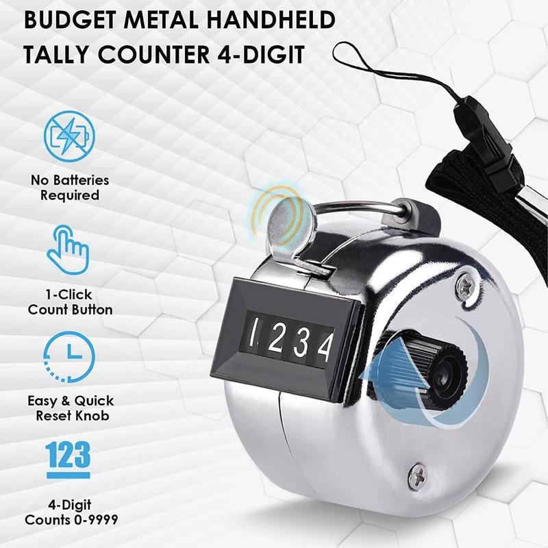 Hand Tally Counter with Metal Finger Ring Hoop Holder, 4-Digit Lap Trackers Counter Manual Clicker for Golf, Sport Stadium Coach Referees, Knitting, School Event 8