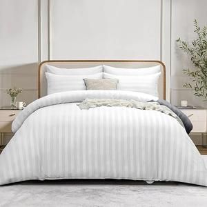 Microfiber Satin Stripe Duvet Cover Set With 2 PillowCases - 3Pcs Hotel Quality Breathable and Anti Wrinkle Quilt Bedding Set