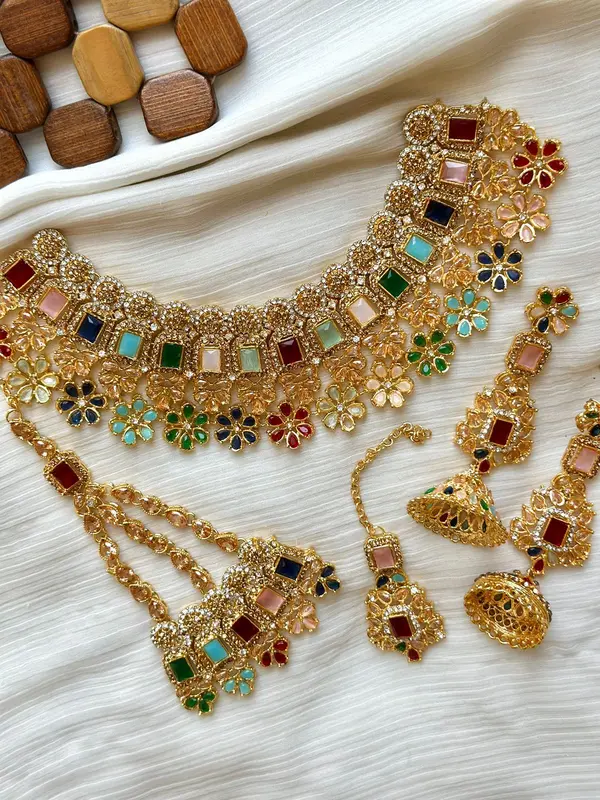 New Bridal Party Necklace Jhumka Jhoomer Tikka set 3