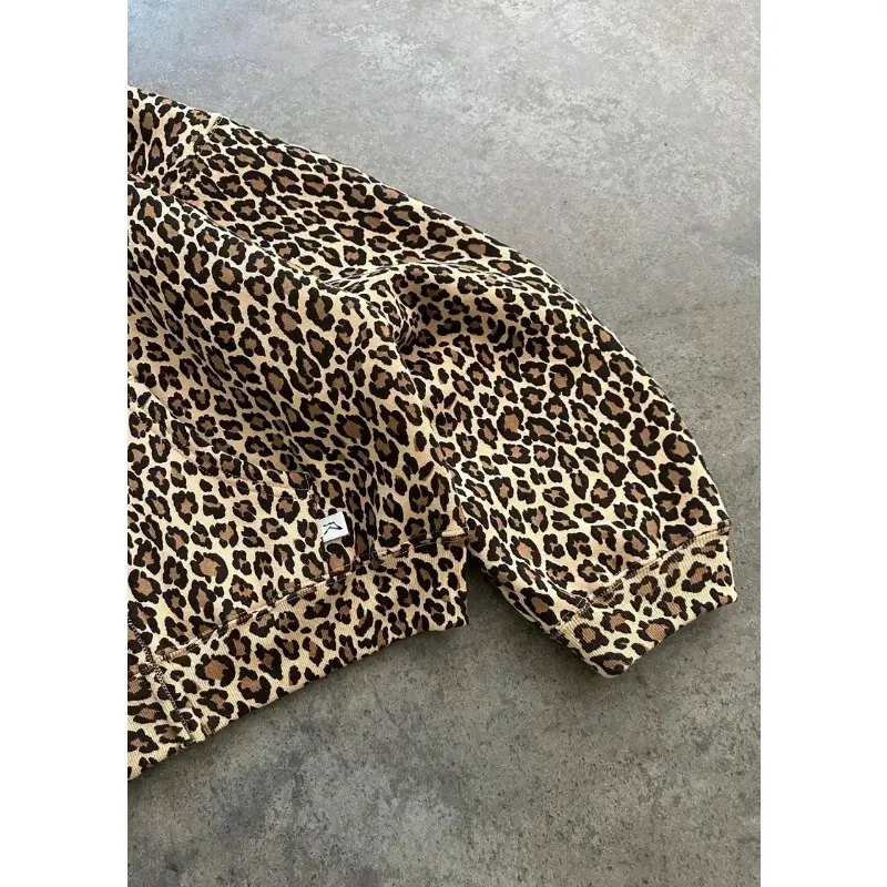 Leopard Print Plus Velvet Hooded Sweater Retro 90s Lined With Plush Winter Warm Zipper Shirt Oversized Unisex Clothing Menswear Tops 5