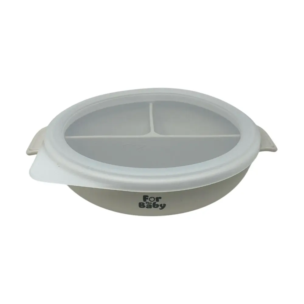 Round Silicone Suction Bowl with 3 Compartments and Lid