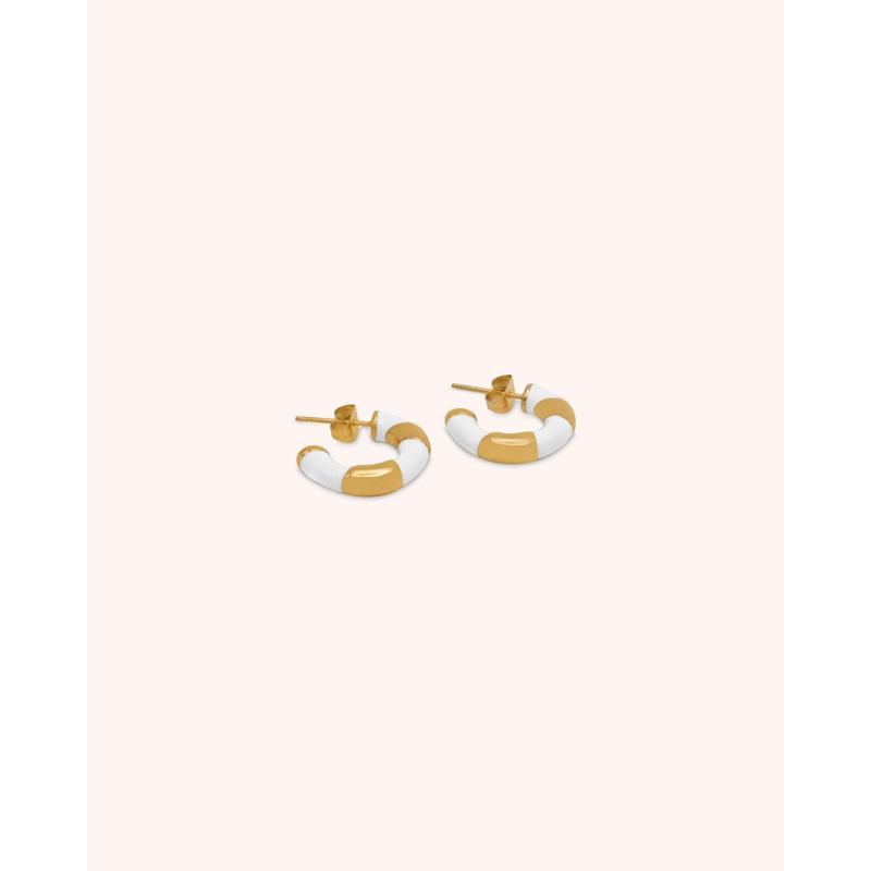 White Enamelled Hoop Earrings 0