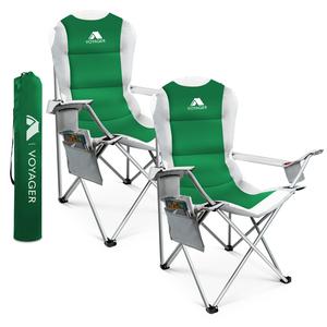 Voyager 2 Pack Padded Folding Camping Chairs with Cooler Bag, Lightweight Q195 Steel Frame, 600D Oxford Fabric, Portable & Comfortable
