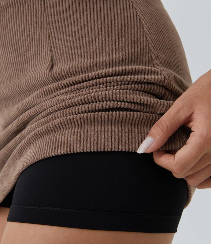 Halara High Waisted Invisible Zipper 2-in-1 A Line Mini Corduroy Casual Skirt, Built-in Shorts Skirt, Comfy Casual Outfits #DealDrops #TravelTok 2