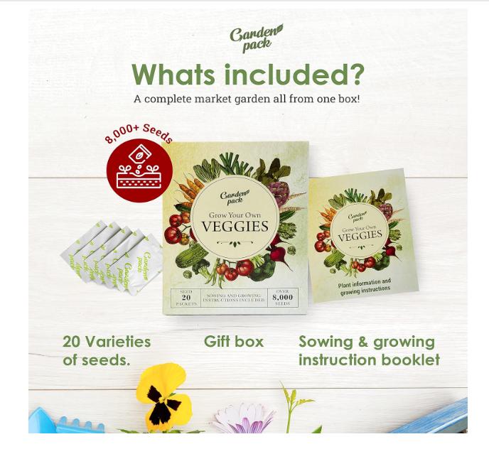 Grow Your Own Vegetable Seeds - 20 Packet Variety by Garden Pack – High Yield Seeds for Growing Veggies at Home – 8,000 Heirloom Seeds Gardner Set 2