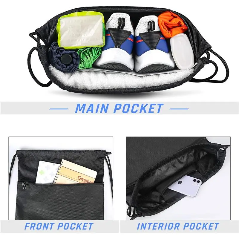 Drawstring Gym Bag, Large Sports Backpack String Swim Drawstring PE Bags for Women Men, Travel Beach School Bag with Waterproof 0