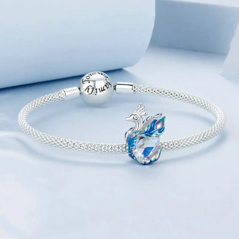 Elegant Peacock Charm Bead With Cubic Zirconia Genuine 925 Sterling Silver Compatible With Pandora Bracelets 6