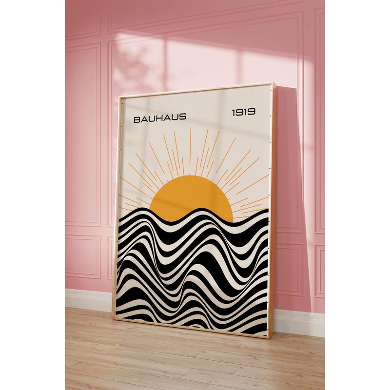 Bauhaus 1919 wall art featuring sun and waves 2