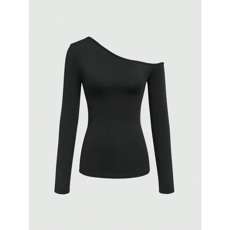 INAWLY Women's Oblique Shoulder Slim Long Sleeve T-Shirt 3