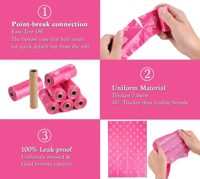 Dog Poo Bags 240 Pink Large Poop bags with Dispenser,Super Strong 100% Leak Proof Poo bags dogs rolls with Corn Starch Compostable 4