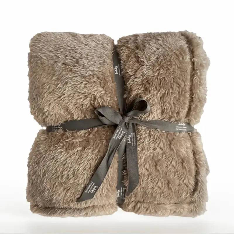 Teddy Bear Blanket Throw - Olive Green - Taupe - Warm Sofa Bedspread 3