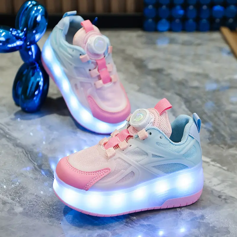 Heelys Rechargeable Colorful Light Shoes Horse Running Light Button Light up Shoes Girls Boys with Light Shoes Double Wheels the Skating Shoes 2