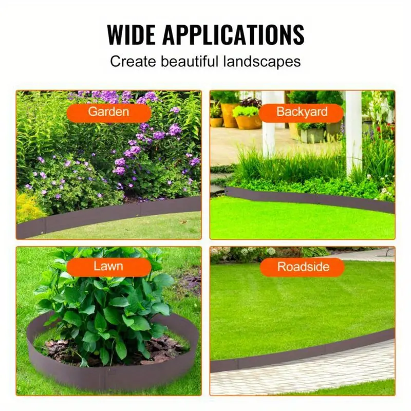 5pcs Flexible Steel Garden Edging, 99.06cm x 10.16cm Rustic Brown Landscape Strips with 8.0cm Spikes - Durable Metal Borders for Flower Beds & Pathways, Easy Installation 1