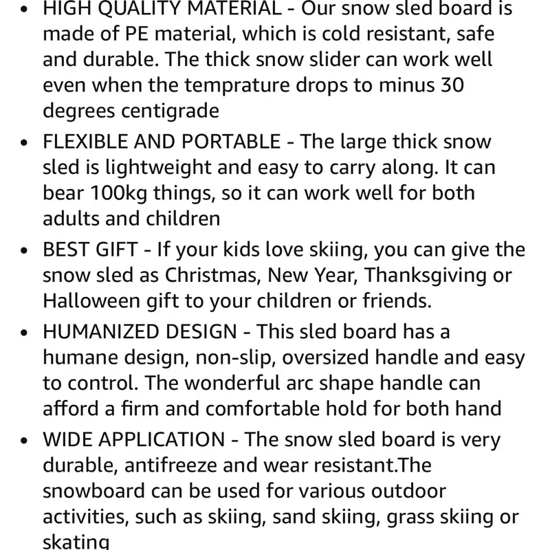 2 Pcs Snow Sled Board, Snow Sled Board with Handle Kids Heavy Duty 6