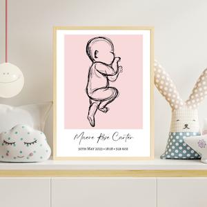 Pay What You Can Afford - New Baby Sketch Style Print Decor Poster, Birth Announcement, A4 Print