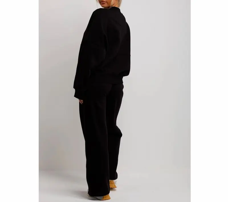 Bomber Sweatshirt With Zip And Joggers Loungewear Set Black Womenswear 2