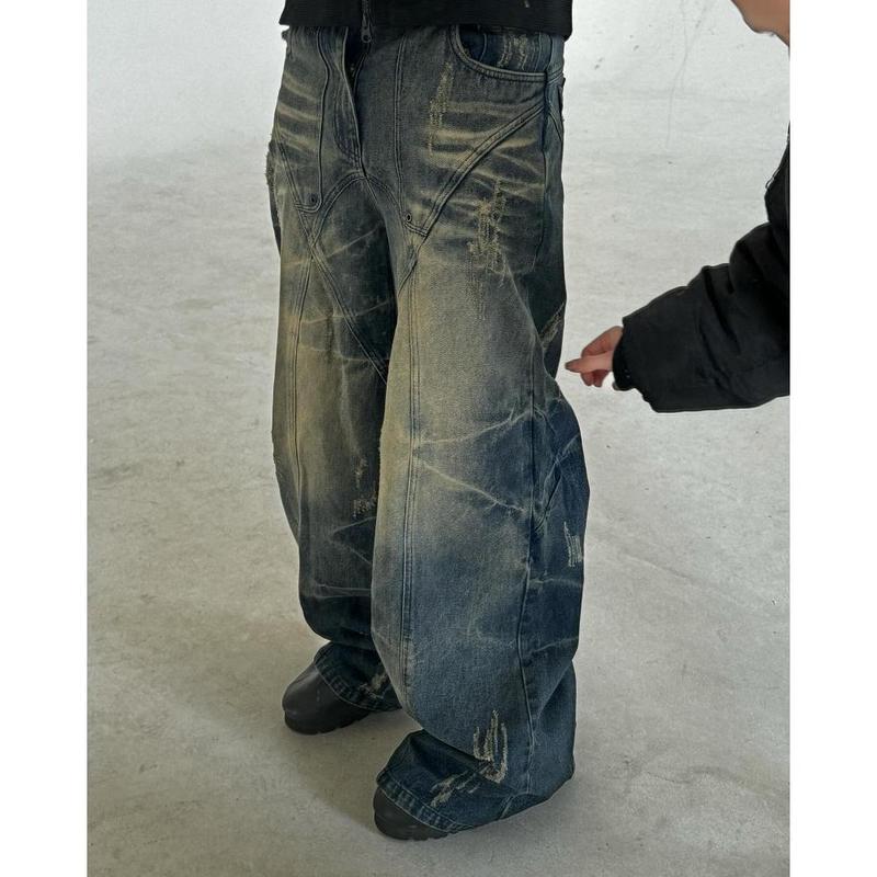 Y2k Jeans Retro Distressed High Waisted Baggy Jeans Punk Hip Hop Men Women Wide Leg Straight Denim Pants Slouchy Streetwear 7
