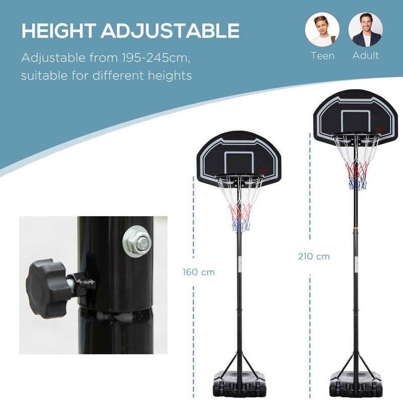 HOMCOM Adjustable Basketball Hoop and Stand, with Wheels and Weight Base Black 3