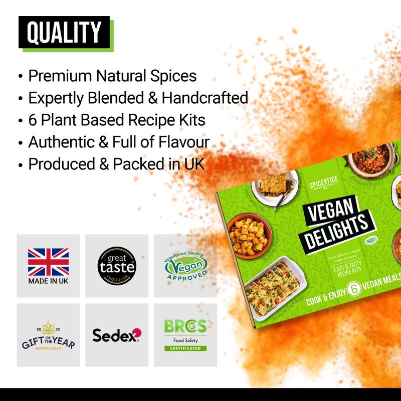 Spicentice Vegan Recipe Kit Gift Set - 6 Plant-Based Meals from Around the World - Includes Spice Blends, Recipes, and a Food Shopping Lists 5