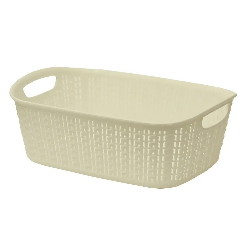 JVL Loop 3 Litre Rectangular Plastic Storage Basket, Ivory White Kitchen Laundry Organiser