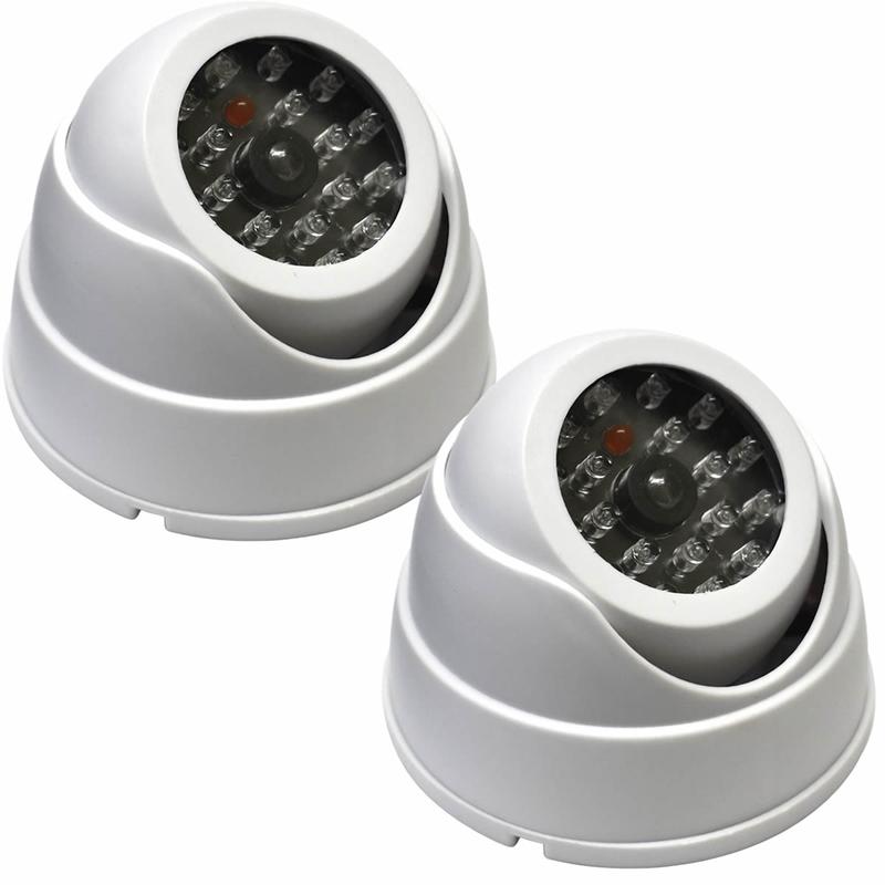 2x Dummy CCTV Cameras, Outdoor Fake Security Dome Camera With Flashing LED Lights, For Home And Business 1