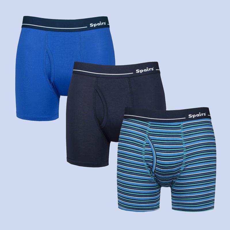 Spairs Men's 3 Pack Stripe & Plain Bamboo Keyhole Boxer Shorts 0