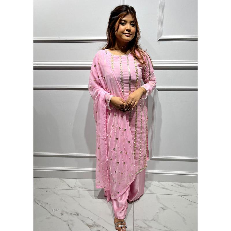 HK260 Zilla - Pink Readymade Chiffon Suit 3