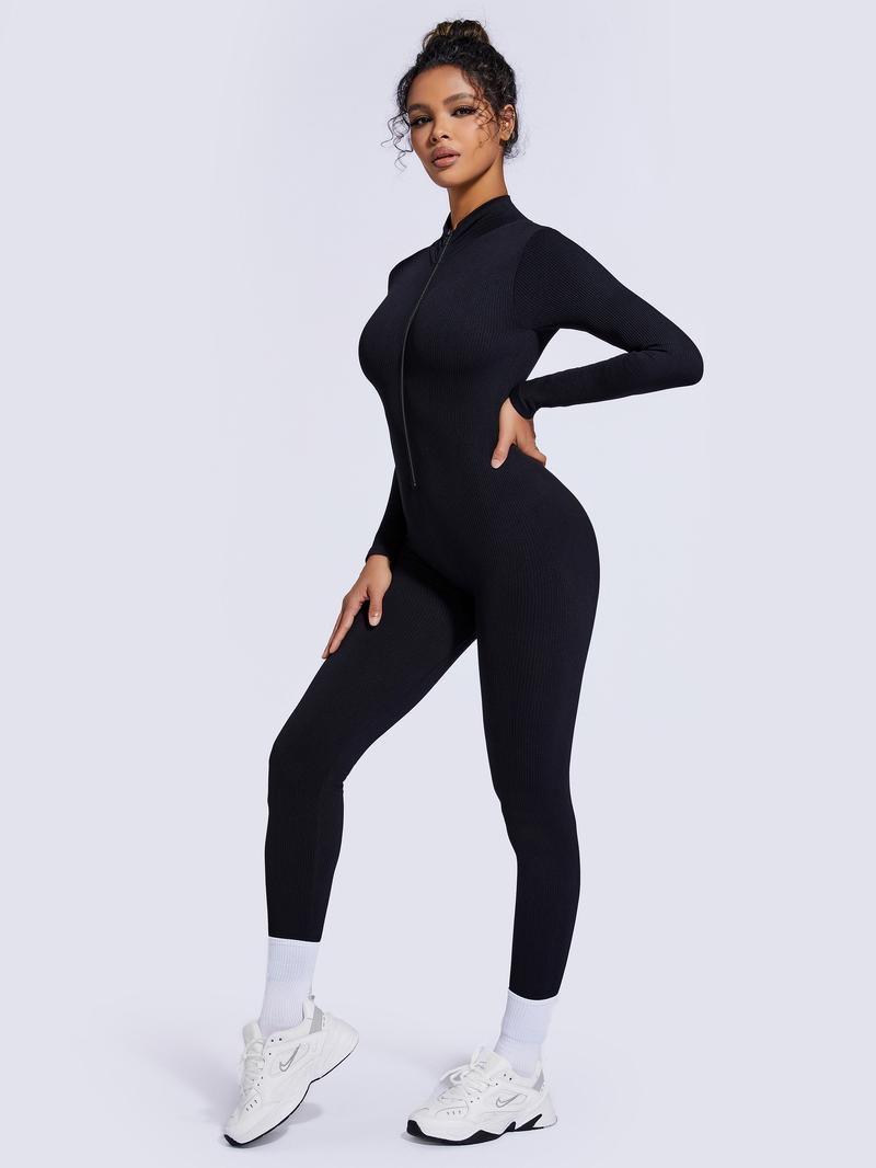 Product Introduction of GetMod jumpsusit for women's  Solid Zipper V Neck  Jumpsuit,Casual Sexy Tight-fitting Long Sleeve Jumpsuit for Spring& Fall.Comfort Womenswear for Lady 13
