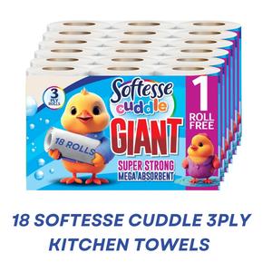 Softesse Cuddle  Kitchen Rolls - Pack of 6 (18 Rolls) - Ideal for Household Wipes and Spills -Sheets Tissue
