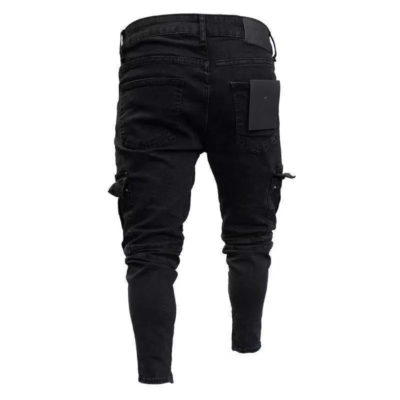 Fashion Men Slim Biker Ripped Long Denim Trousers Skinny Jeans Pocket Young Man's Jogging Pants Destroyed Stretchy Multiple color Pants 7