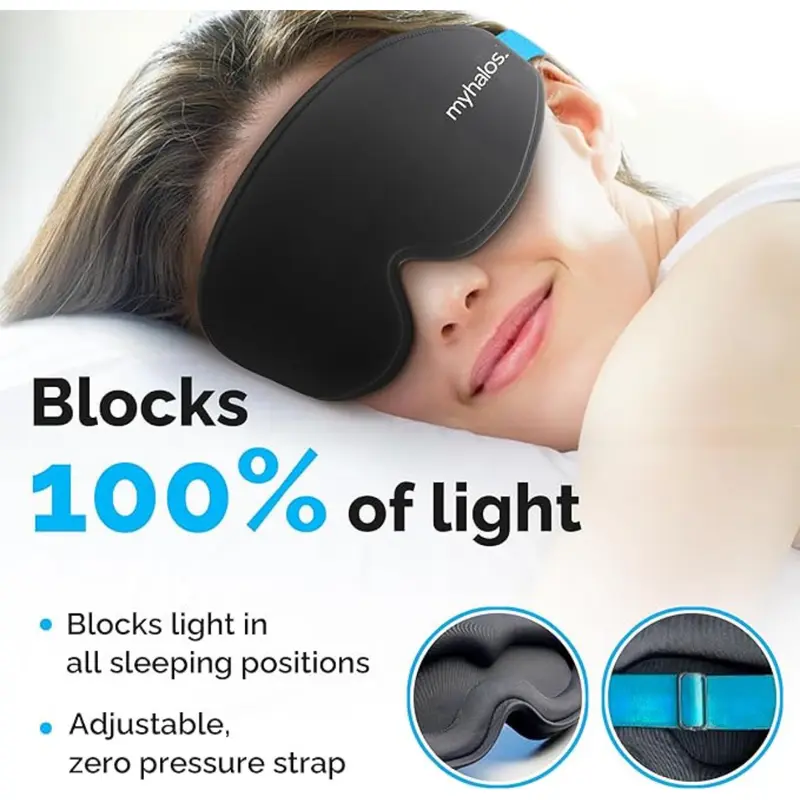 MyHalos 100% Blackout Sleep Masks for Women & Men - Zero Eye Pressure Eye Mask for Sleeping -Our Halo Sleep Mask Includes a Storage Pouch- Black Eye Mask for Travel or Blindfold 3