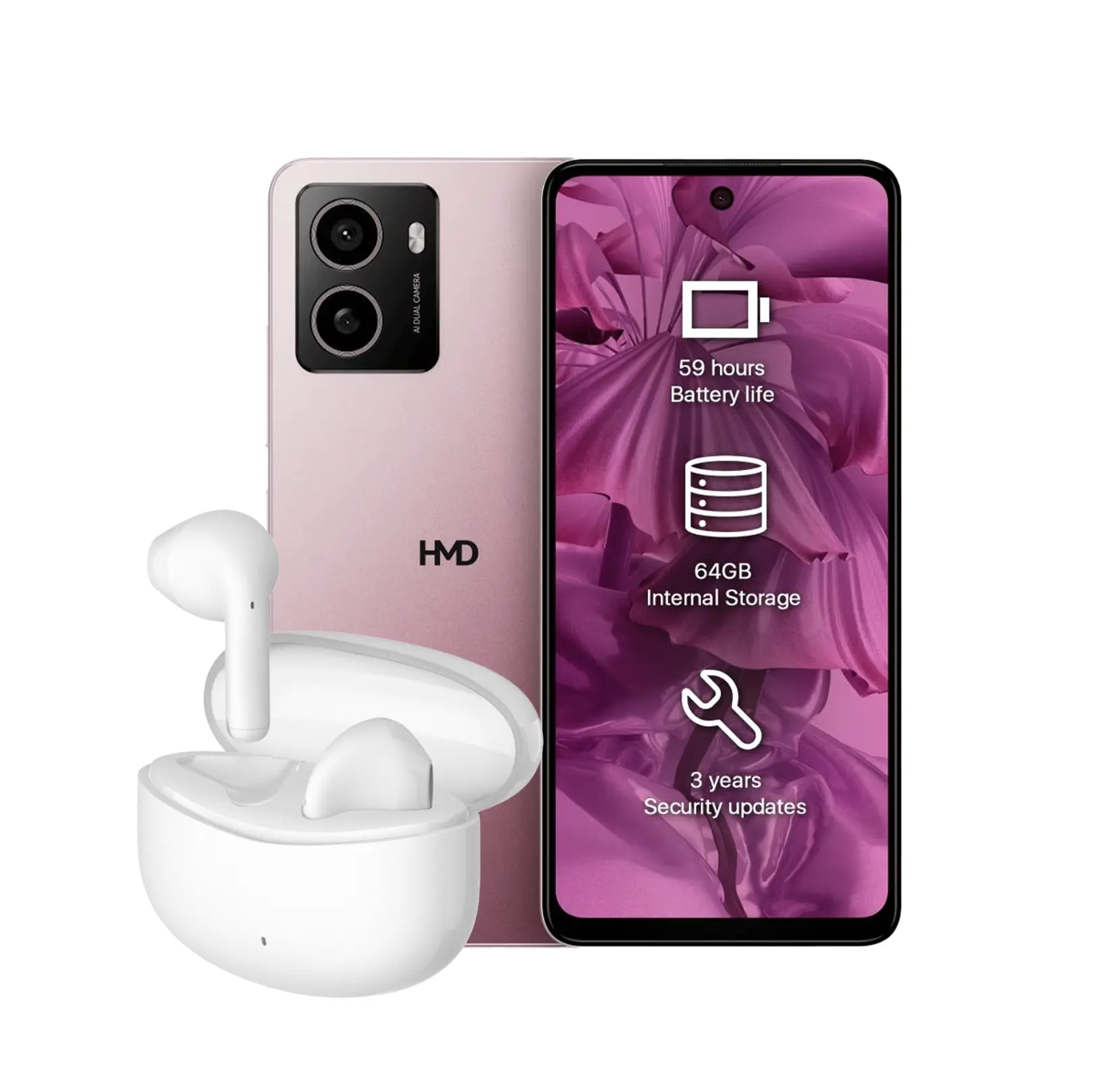 HMD PULSE + Earbuds Bundle - 4G - 4GB+64GB - Up to 6GB RAM - 6.56 inch - AI HDR - NFC Supported - Mobile Phone Smartphone Cellphone