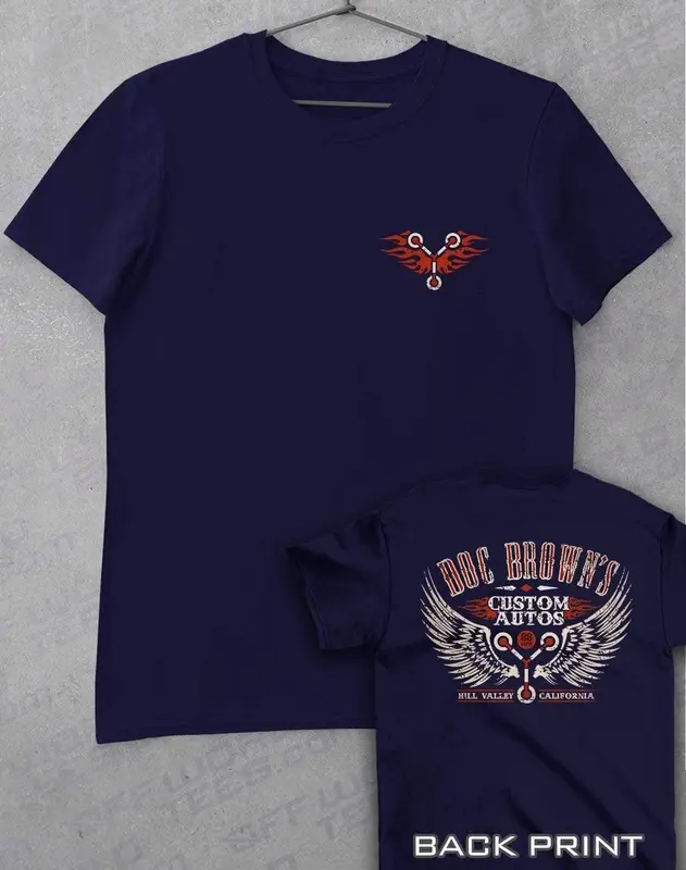 Doc Brown's Custom Autos with Back Print T-Shirt 2