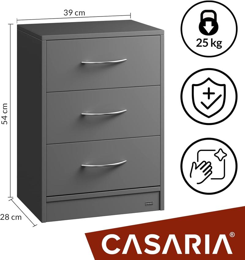 Product Introduction of 3-Drawer Bedside Table | With LED Lighting | Chest Of Drawers | 3 Drawers | Cable Routing Hole | Wall Mounting Option | Bedroom Nightstand | 54x39x28cm | Anthracite Grey 13