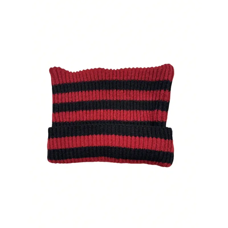 E&I     New Handmade Striped Knit Beanie with Devil and Cute Cat Ear Design for Women, a Couple - Style Casual Warm Cap Perfect for School 6