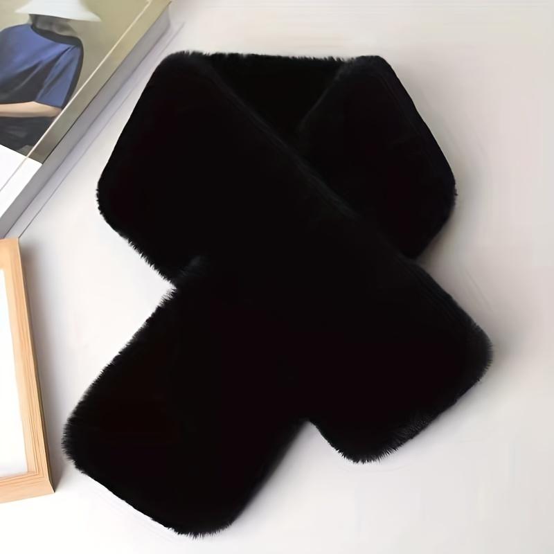 1pc Winter Unisex Faux Fur Warm Thickened Scarf, Soft Girl Fashion Versatile Flat Cross Scarf 2