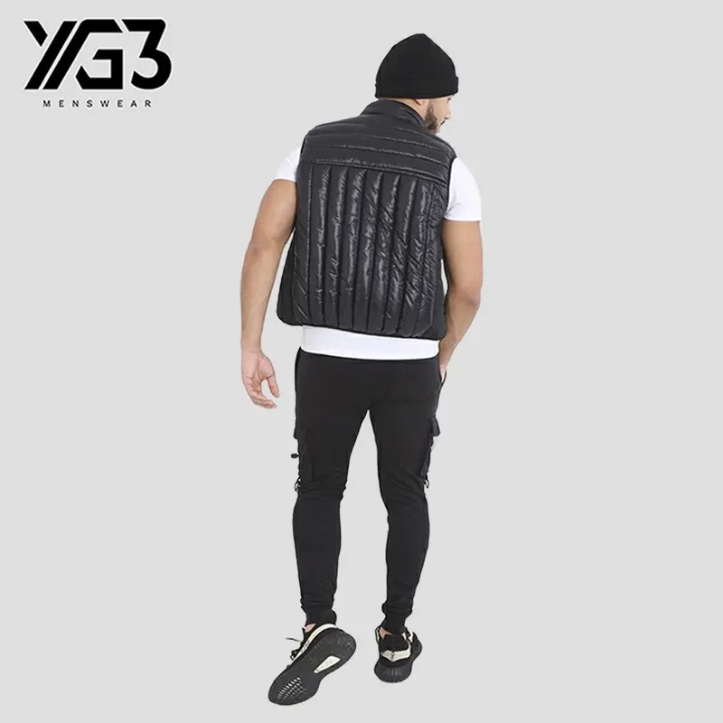 Mens slim fit padded GILET (MJK-AUGHTON) BLACK 1