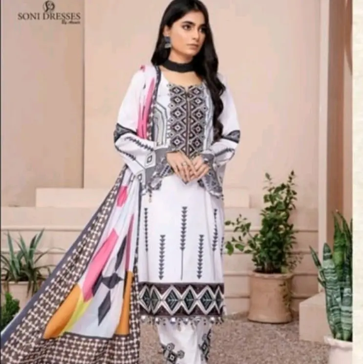 Gorgeous 3 Piece Summer Lawn Suit with Embroidery Work and Embellishments with Chiffon Dupatta by Soni Dresses  Traditional Womenswear Pakistani Desi Fashion