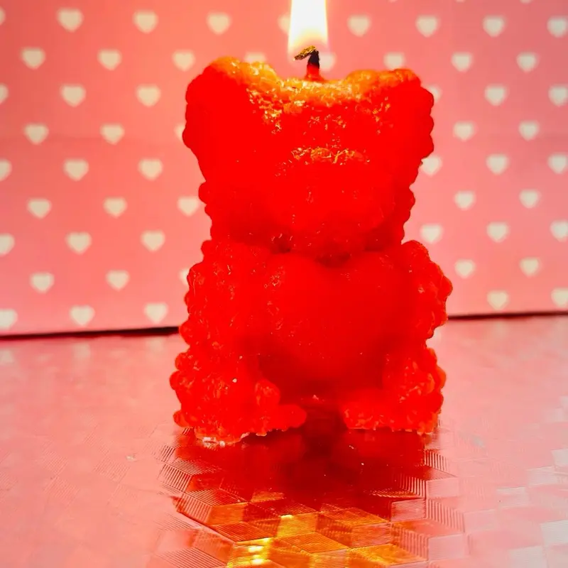 Small Heart Rose Bear Candle Decor 0