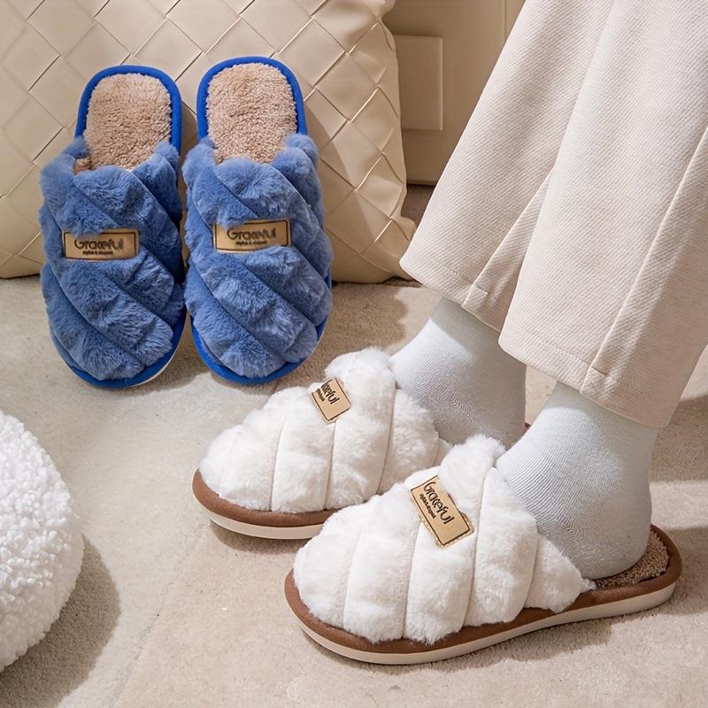 Warm Cozy Slippers - Plaid Colorblock Non-Slip Indoor Home Shoes with Soft Faux Rabbit Fur Lining for Men & Women Footwear Flipflop Girl Slide 4